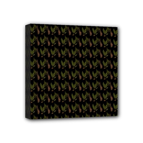 Fern Pattern 2 Black Mini Canvas 4  X 4  (stretched)