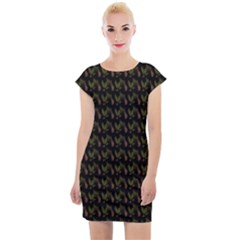 Fern Pattern 2 Black Cap Sleeve Bodycon Dress by violetheavensky