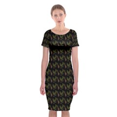 Fern Pattern 2 Black Classic Short Sleeve Midi Dress by violetheavensky