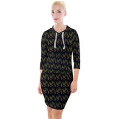 Fern Pattern 2 Black Quarter Sleeve Hood Bodycon Dress