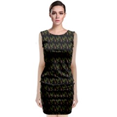 Fern Pattern 2 Black Sleeveless Velvet Midi Dress