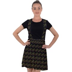 Fern Pattern 2 Black Velvet Suspender Skater Skirt