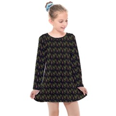 Fern Pattern 2 Black Kids  Long Sleeve Dress by violetheavensky