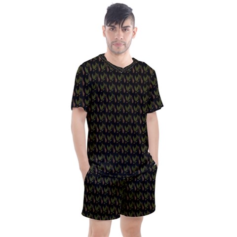 Fern Pattern 2 Black Men s Mesh Tee And Shorts Set by violetheavensky