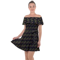 Fern Pattern 2 Black Off Shoulder Velour Dress