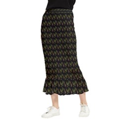 Fern Pattern 2 Black Maxi Fishtail Chiffon Skirt