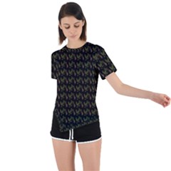 Fern Pattern 2 Black Asymmetrical Short Sleeve Sports Tee by violetheavensky