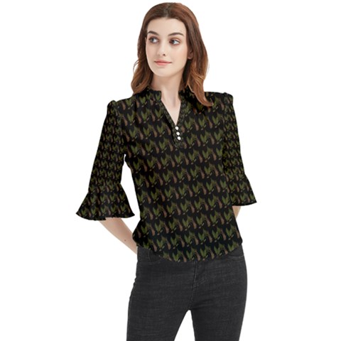 Fern Pattern 2 Black Loose Horn Sleeve Chiffon Blouse by violetheavensky