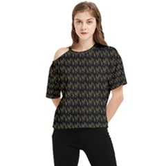 Fern Pattern 2 Black One Shoulder Cut Out Tee by violetheavensky