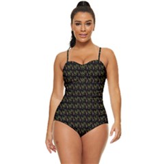 Fern Pattern 2 Black Retro Full Coverage Swimsuit