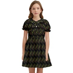 Fern Pattern 2 Black Kids  Bow Tie Puff Sleeve Dress by violetheavensky