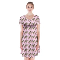 Fern Pattern 2 Pink Short Sleeve V-neck Flare Dress by violetheavensky