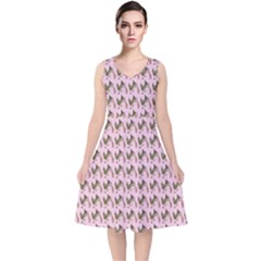 Fern Pattern 2 Pink V-neck Midi Sleeveless Dress  by violetheavensky