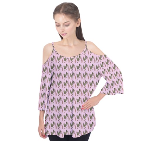 Fern Pattern 2 Pink Flutter Sleeve Tee  by violetheavensky