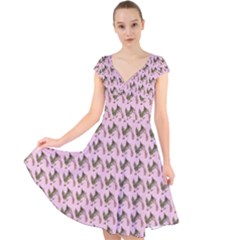 Fern Pattern 2 Pink Cap Sleeve Front Wrap Midi Dress