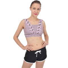 Fern Pattern 2 Pink V-back Sports Bra by violetheavensky