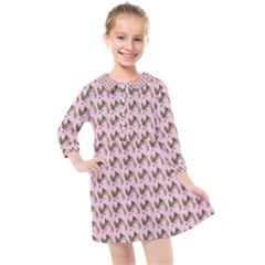 Fern Pattern 2 Pink Kids  Quarter Sleeve Shirt Dress