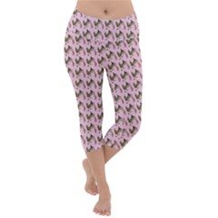 Fern Pattern 2 Pink Lightweight Velour Capri Yoga Leggings