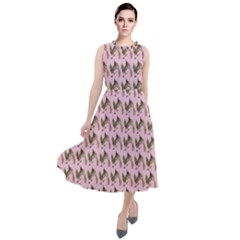 Fern Pattern 2 Pink Round Neck Boho Dress