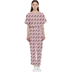 Fern Pattern 2 Pink Batwing Lightweight Chiffon Jumpsuit by violetheavensky