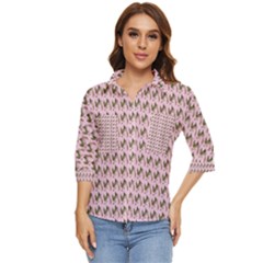 Fern Pattern 2 Pink Women s Quarter Sleeve Pocket Shirt