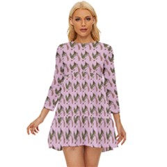 Fern Pattern 2 Pink Long Sleeve Babydoll Dress