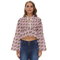 Fern Pattern 2 Pink Boho Long Bell Sleeve Top