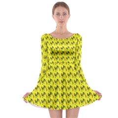 Fern Pattern 2 Yellow Long Sleeve Skater Dress by violetheavensky