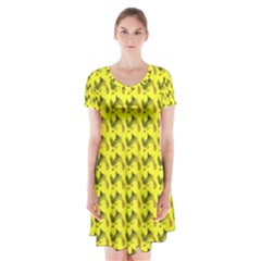 Fern Pattern 2 Yellow Short Sleeve V-neck Flare Dress by violetheavensky