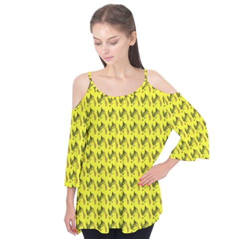 Fern Pattern 2 Yellow Flutter Sleeve Tee  by violetheavensky