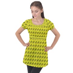 Fern Pattern 2 Yellow Puff Sleeve Tunic Top by violetheavensky