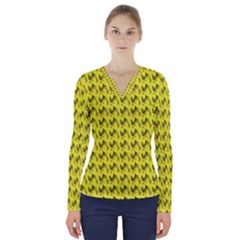 Fern Pattern 2 Yellow V-neck Long Sleeve Top by violetheavensky