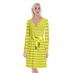 Fern Pattern 2 Yellow Long Sleeve Velvet Front Wrap Dress by violetheavensky