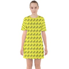 Fern Pattern 2 Yellow Sixties Short Sleeve Mini Dress by violetheavensky