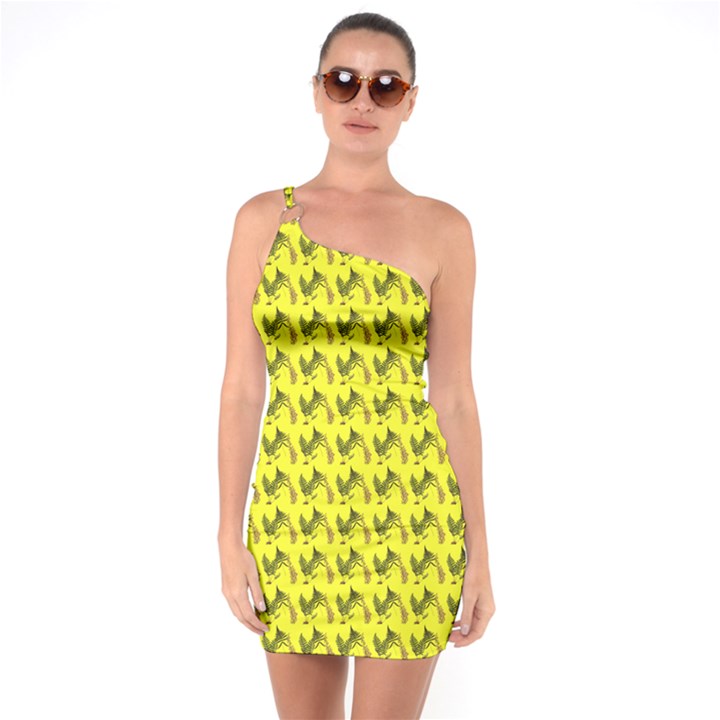 Fern Pattern 2 Yellow One Soulder Bodycon Dress