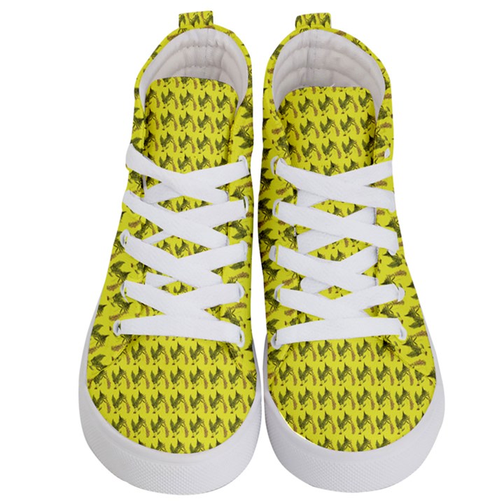 Fern Pattern 2 Yellow Kids  Hi-Top Skate Sneakers