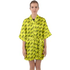 Fern Pattern 2 Yellow Half Sleeve Satin Kimono  by violetheavensky