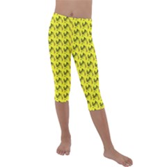 Fern Pattern 2 Yellow Kids  Lightweight Velour Capri Leggings  by violetheavensky