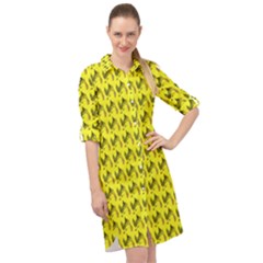 Fern Pattern 2 Yellow Long Sleeve Mini Shirt Dress by violetheavensky