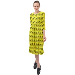 Fern Pattern 2 Yellow Ruffle End Midi Chiffon Dress by violetheavensky