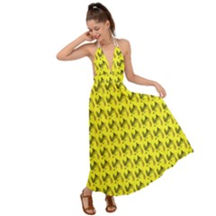 Fern Pattern 2 Yellow Backless Maxi Beach Dress by violetheavensky