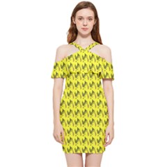 Fern Pattern 2 Yellow Shoulder Frill Bodycon Summer Dress by violetheavensky