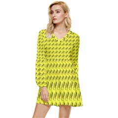 Fern Pattern 2 Yellow Tiered Long Sleeve Mini Dress by violetheavensky