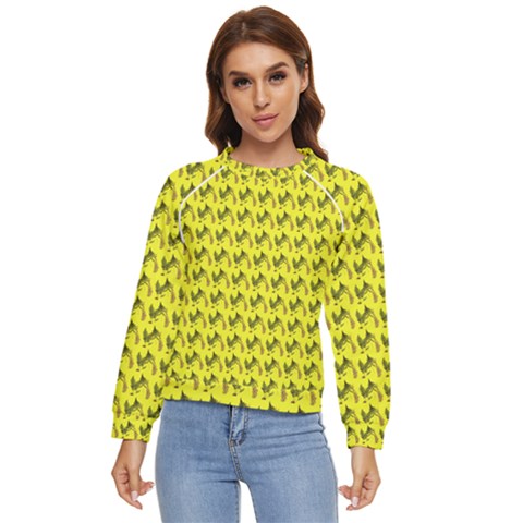 Fern Pattern 2 Yellow Women s Long Sleeve Raglan Tee by violetheavensky