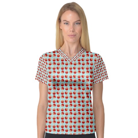 Kawaii Jam Pattern Aqua V-neck Sport Mesh Tee by violetheavensky