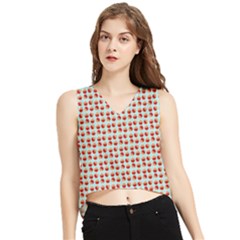 Kawaii Jam Pattern Aqua V-neck Cropped Tank Top