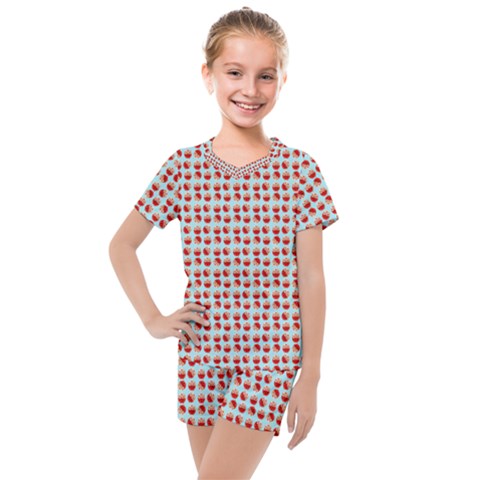 Kawaii Jam Pattern Aqua Kids  Mesh Tee And Shorts Set by violetheavensky