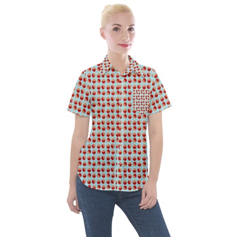 Kawaii Jam Pattern Aqua Women s Short Sleeve Pocket Shirt by violetheavensky