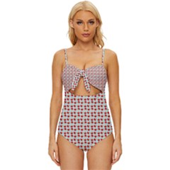 Kawaii Jam Pattern Aqua Knot Front One-piece Swimsuit