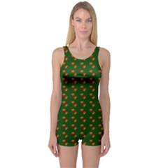 Kawaii Pumpkin Patt Green One Piece Boyleg Swimsuit